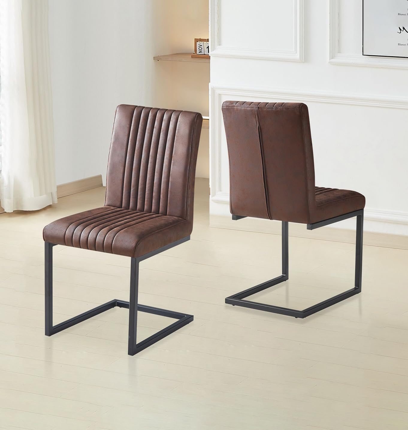 Hallowood Cullompton Set of 2 Brown Faux Leather Cantilever Dining Chairs