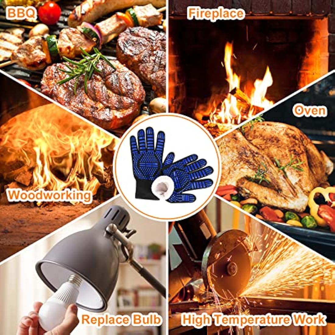 flintronic Heat Resistant Grill Gloves | 1472°F Fireproof Oven Mitts - Blue