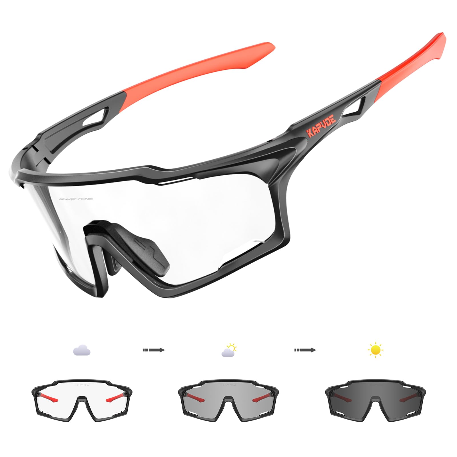 KAPVOE Photochromic Cycling Glasses | UV400 TR90 Sports Sunglasses