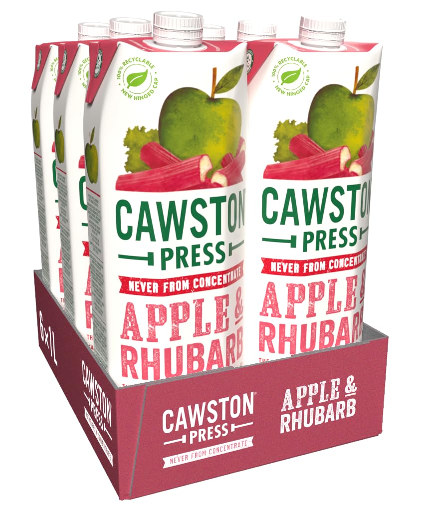Cawston Press Apple & Rhubarb Pressed Juice - 1L Natural Drink (Pack of 6)