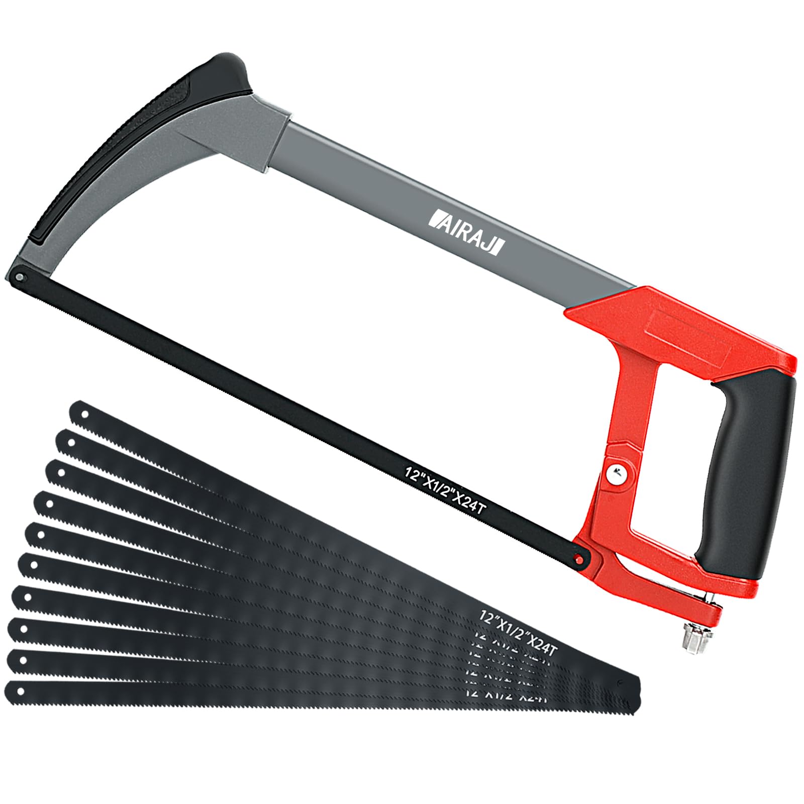 AIRAJ 300MM High-Tension Hacksaw Frame with 10 Spare Blades for Metal