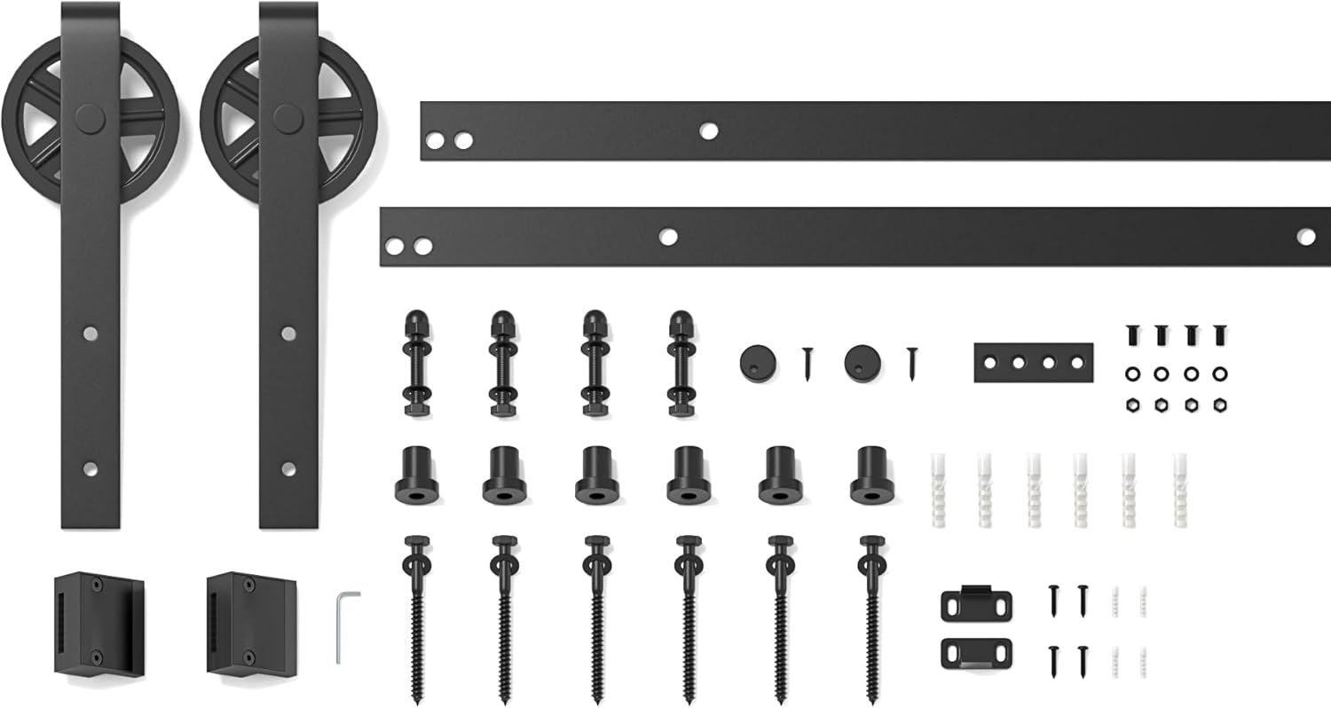 SANKEYTEW 7.5FT Sliding Barn Door Kit | Heavy Duty Large Wheel Track