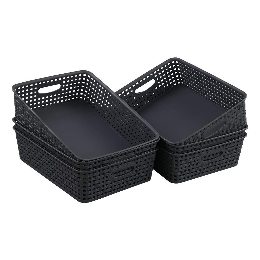 Cadineer A4 Storage Baskets, Plastic Office Paper Trays, Grey, 6 Pack