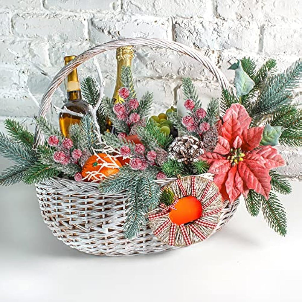 Jolof Store 10 Pcs Artificial Pine Picks with Red Berries & Pine Cones