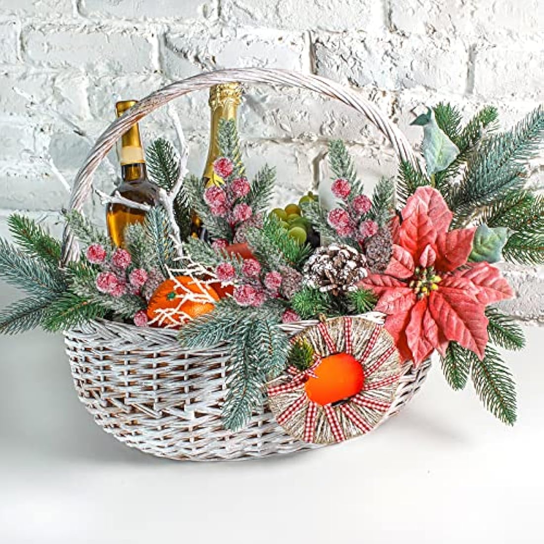 Jolof Store 10 Pcs Artificial Pine Picks with Red Berries & Pine Cones