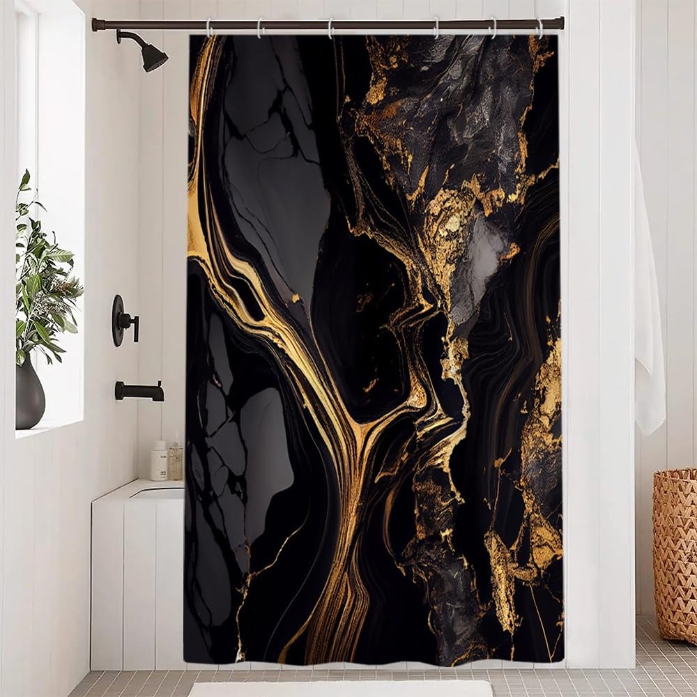 Uiiooazy Black Gold Marble Shower Curtain | Waterproof Polyester Fabric