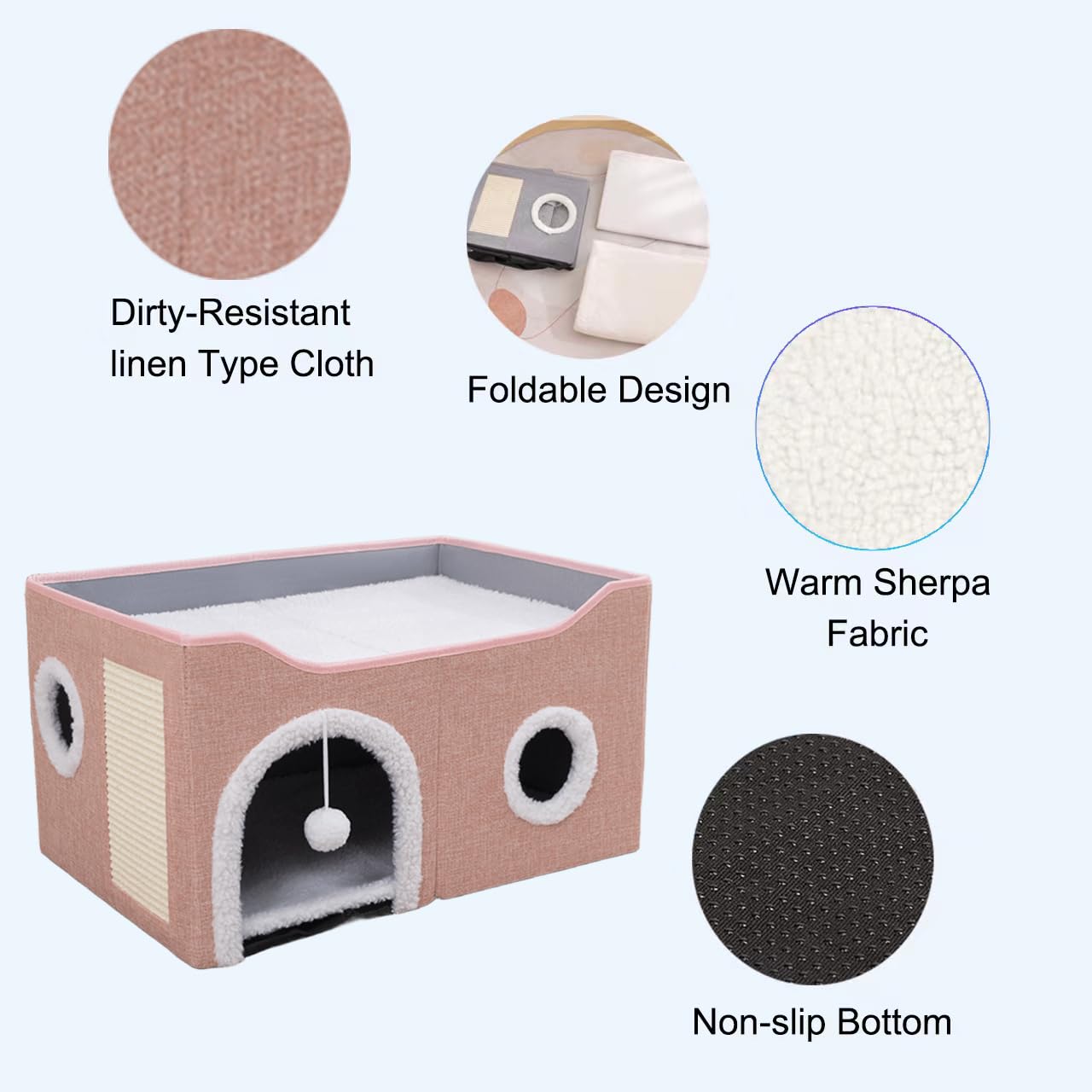 ERNAN Foldable Cat House – Large Indoor Cave Bed with Scratching Board
