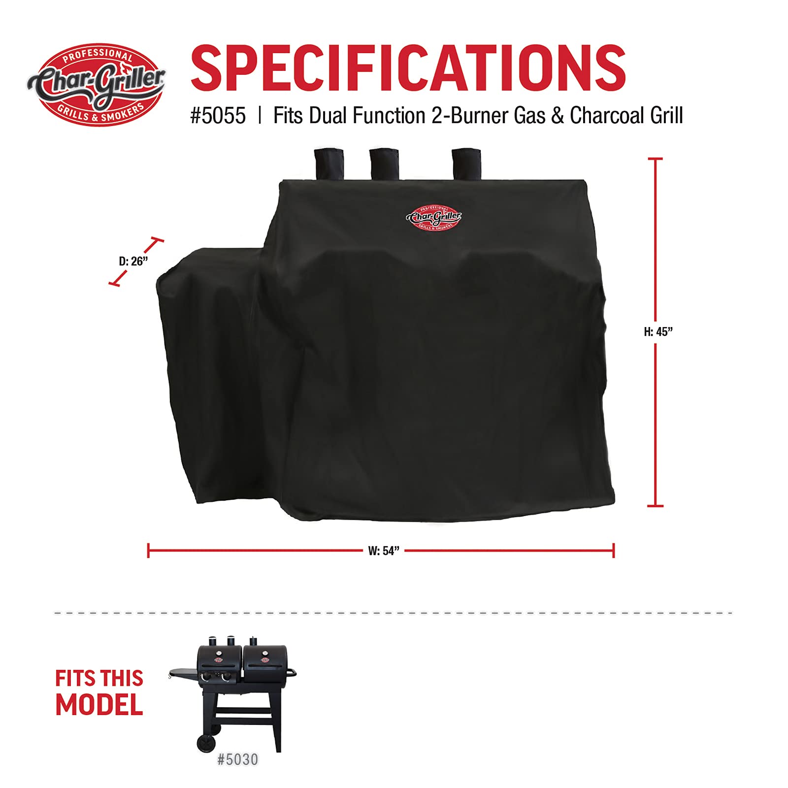 Char-Griller 5055 Grill Cover | Weatherproof PVC for Dual 5030 Grill