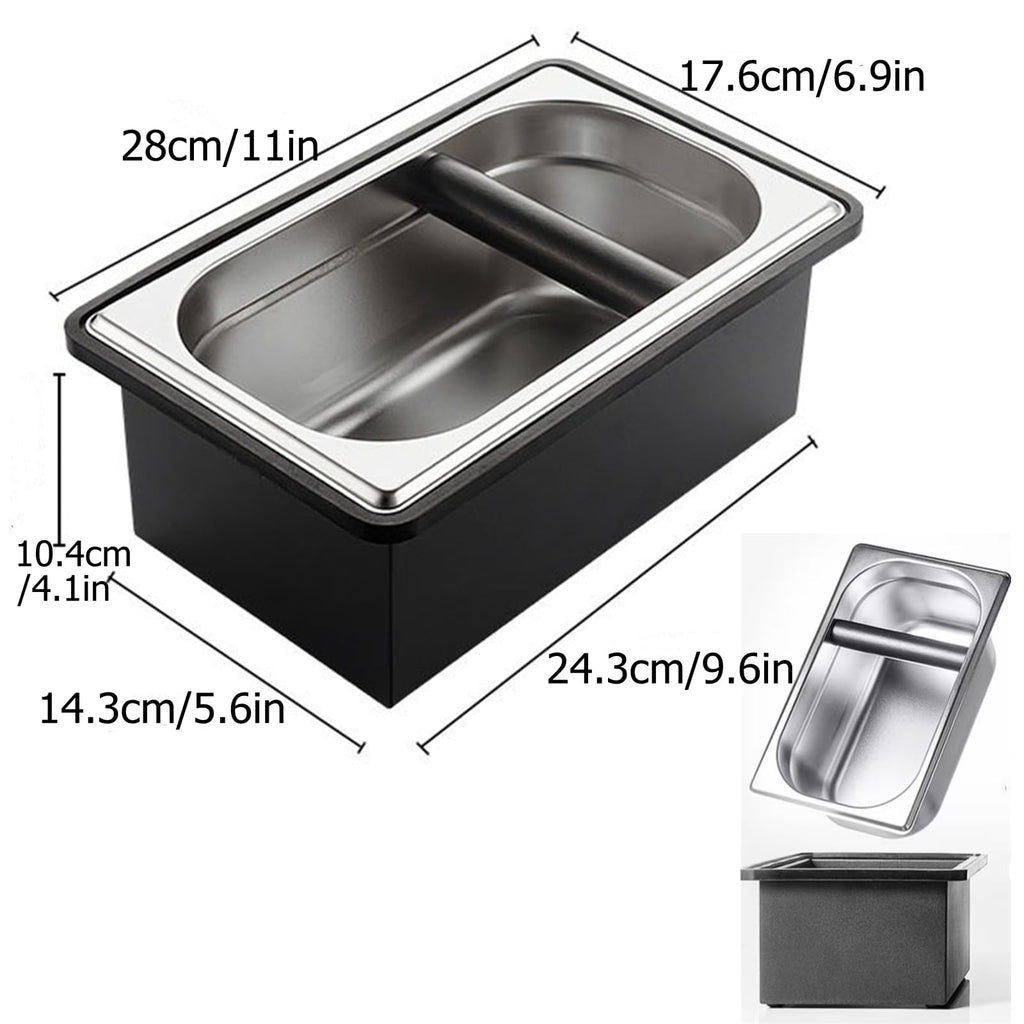 Gocoffun Large Stainless Steel Espresso Coffee Knock Box with Rubber Bar