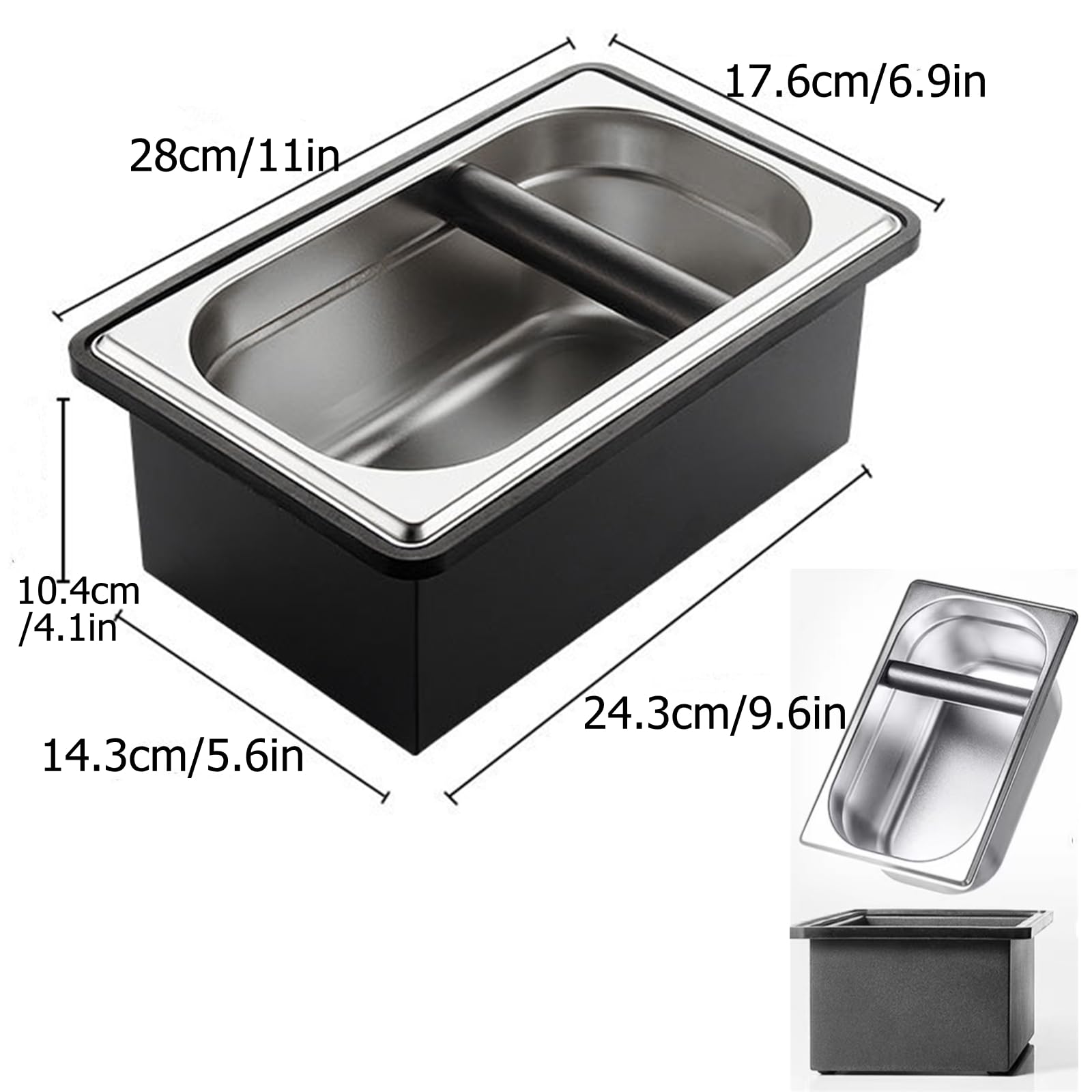 Gocoffun Large Stainless Steel Espresso Coffee Knock Box with Rubber Bar
