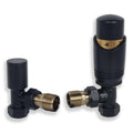 Matt Black Angled Thermostatic Radiator Valve Set - 15mm