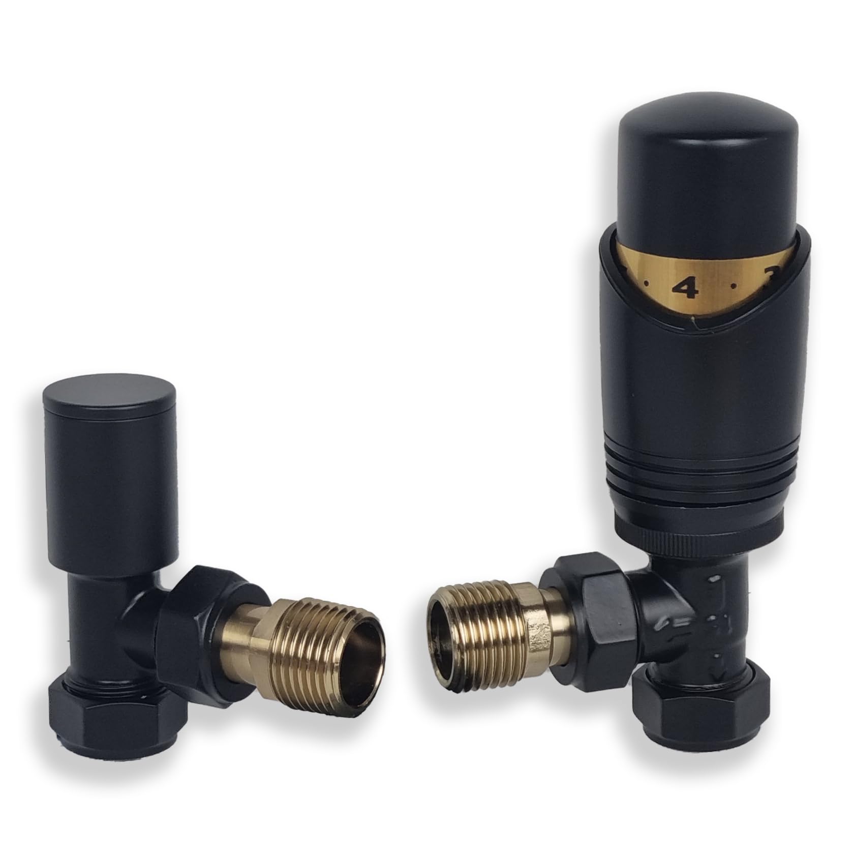 Matt Black Angled Thermostatic Radiator Valve Set - 15mm