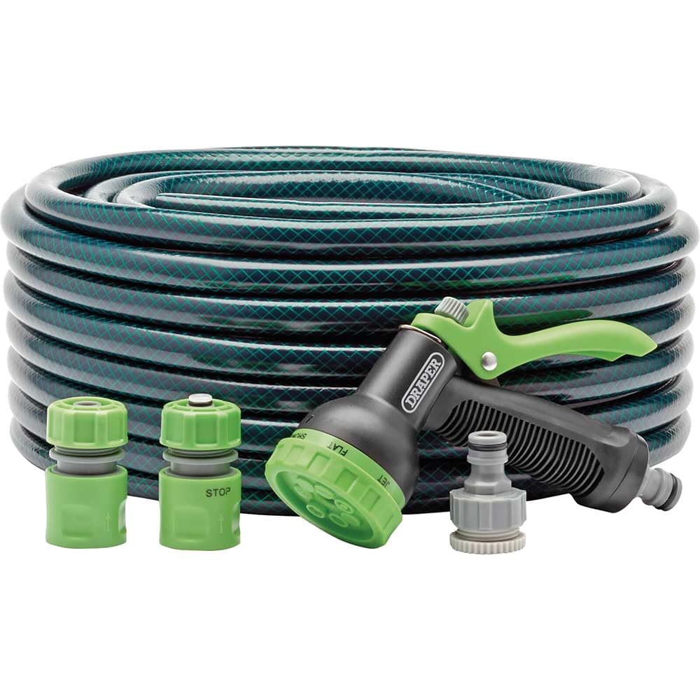 Draper 30m Garden Hose and Spray Gun Kit | Heavy Duty Reinforced PVC