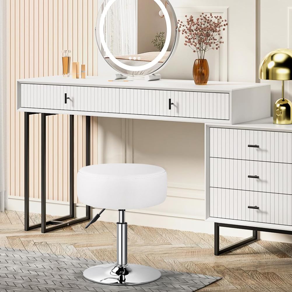WKWKER Adjustable Vanity Stool for Makeup Room Swivel Makeup Stool Small Round Ottoman for Living Room Makeup Chair for Bedroom SPA Salon Studio - image 2