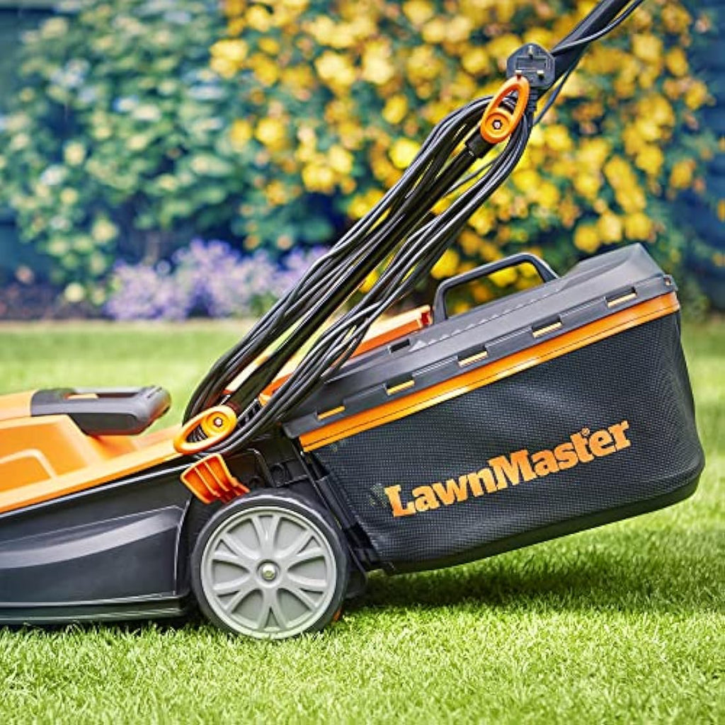 LawnMaster 1400W Electric Lawn Mower – 34cm Width with Rear Roller