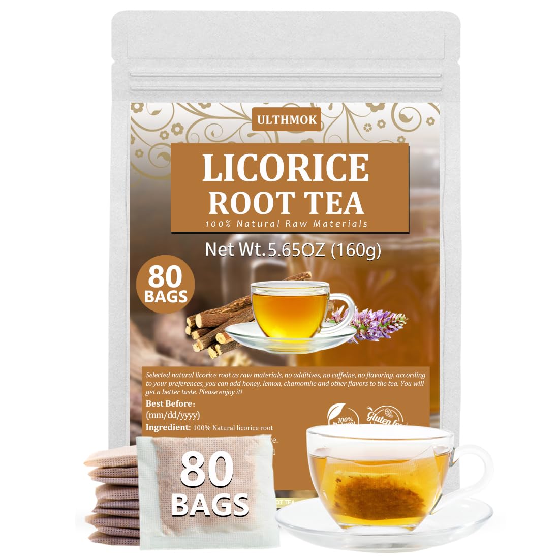 Licorice Root Tea Bags by  – 80 Count Caffeine Free Herbal Tea
