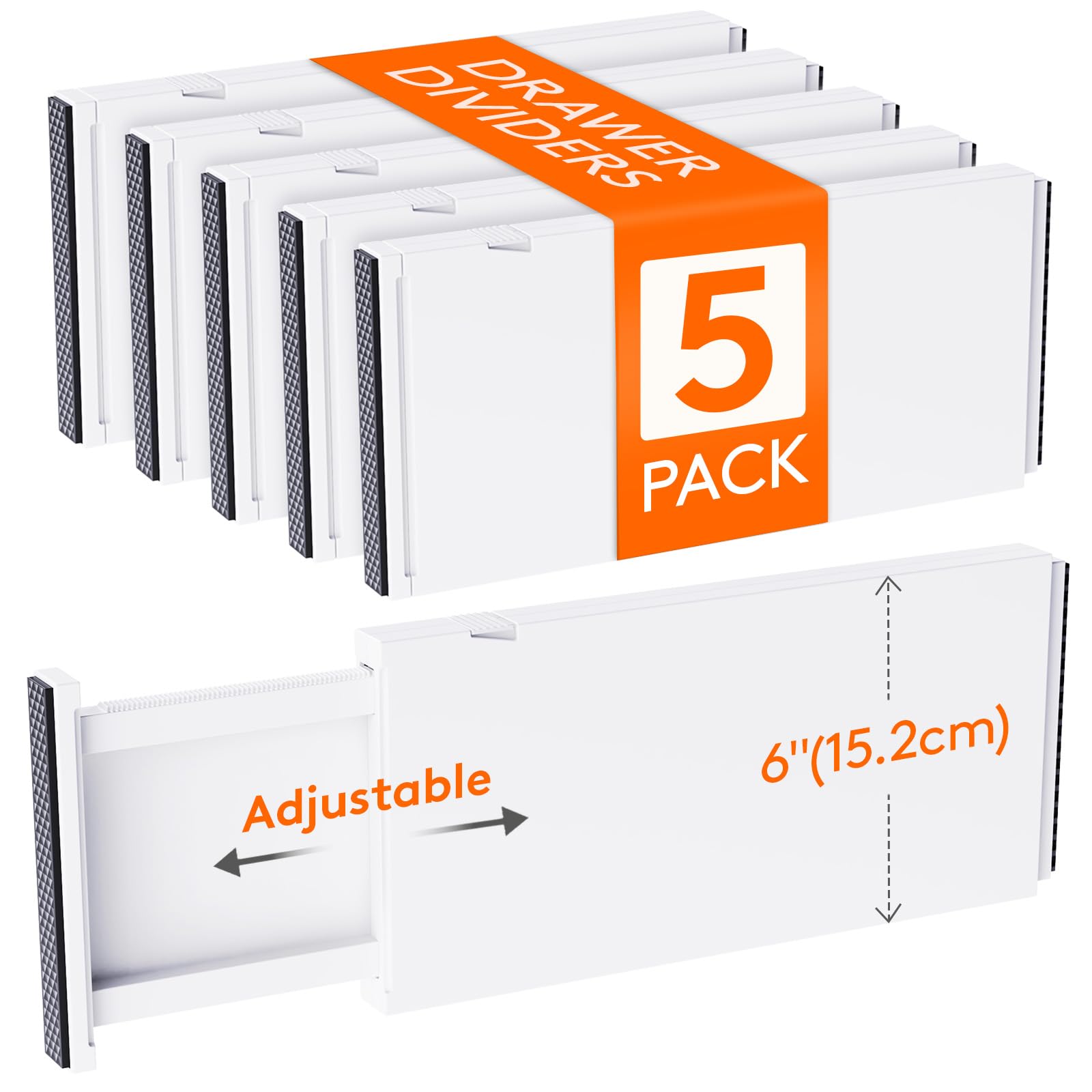Lifewit 5 Pack Adjustable Drawer Dividers | 6" High Expandable Organizers