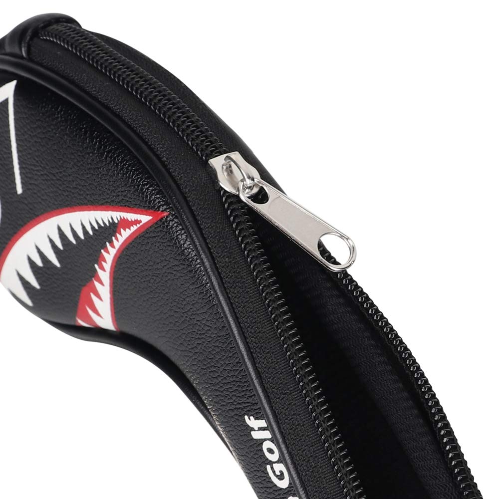 Craftsman Golf 10pcs Black PU Leather Shark Iron Head Covers Set