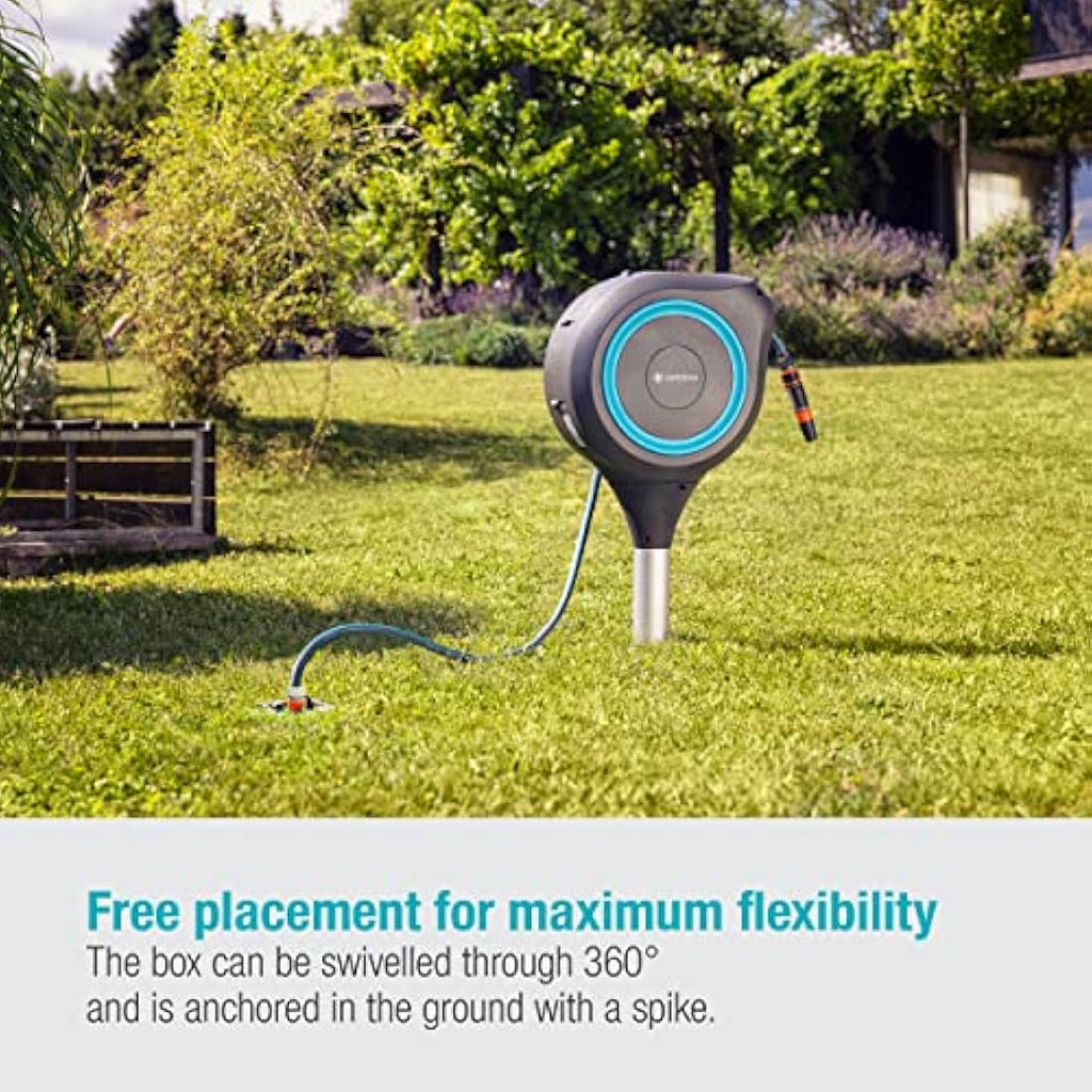 Gardena RollUp M Retractable Garden Hose Box | 20m Swivel Reel