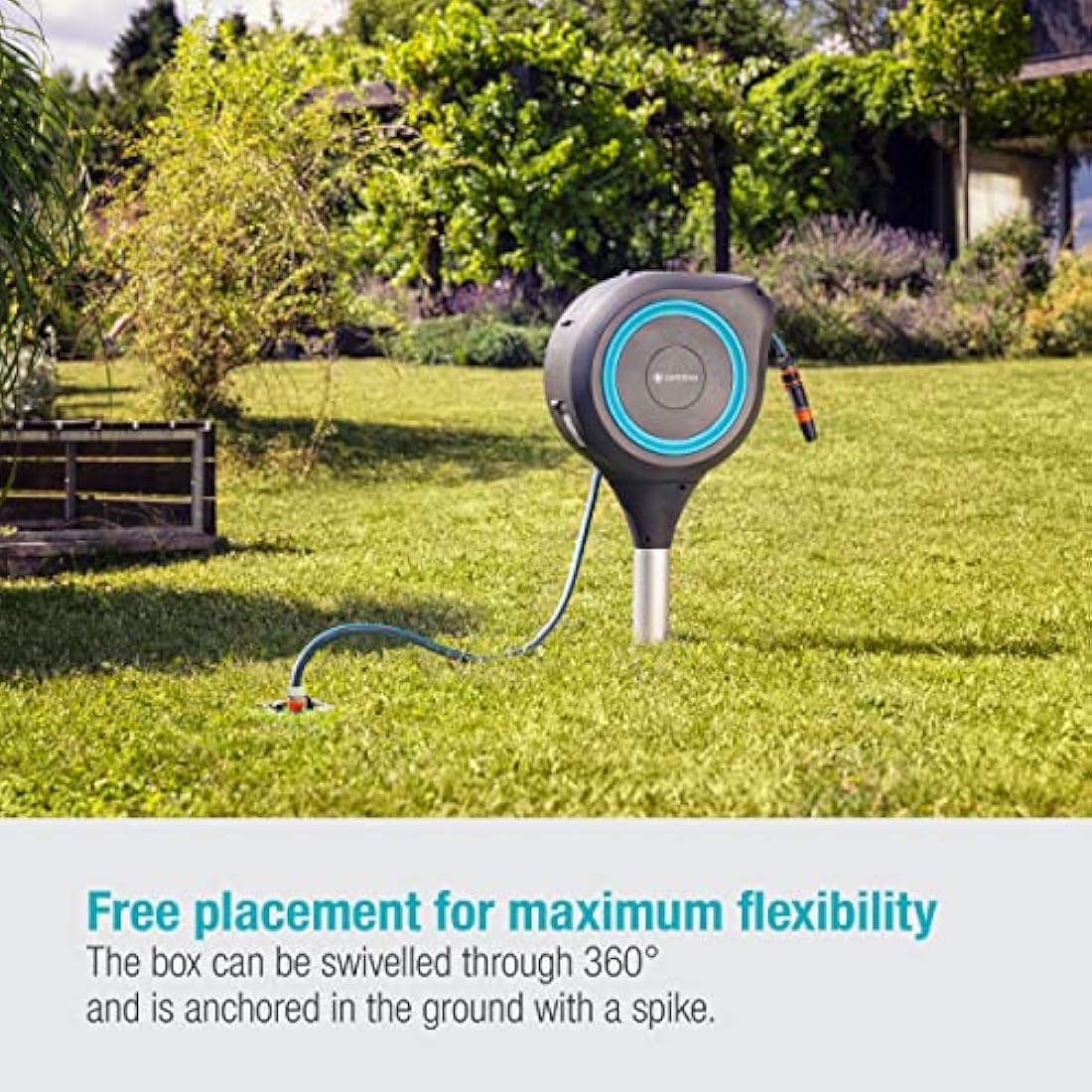Gardena RollUp M Retractable Garden Hose Box | 20m Swivel Reel