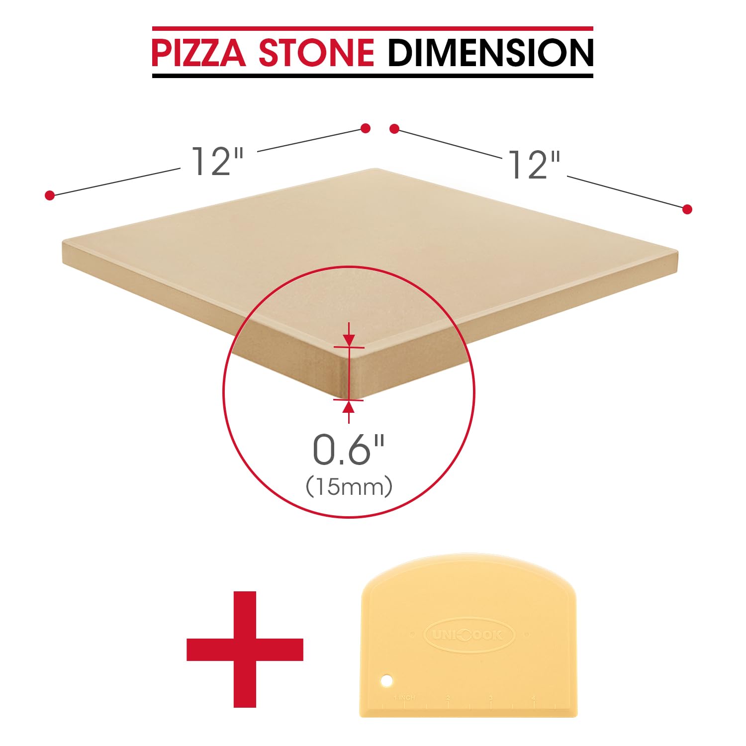 Unicook 30.5cm Square Pizza Stone | Cordierite Ceramic Baking Stone