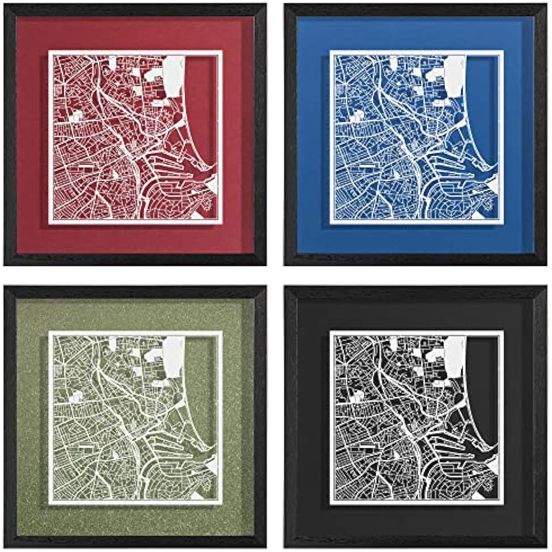 Aberdeen Paper Cut Map Wall Art -  Framed Decor, 23x23 cm