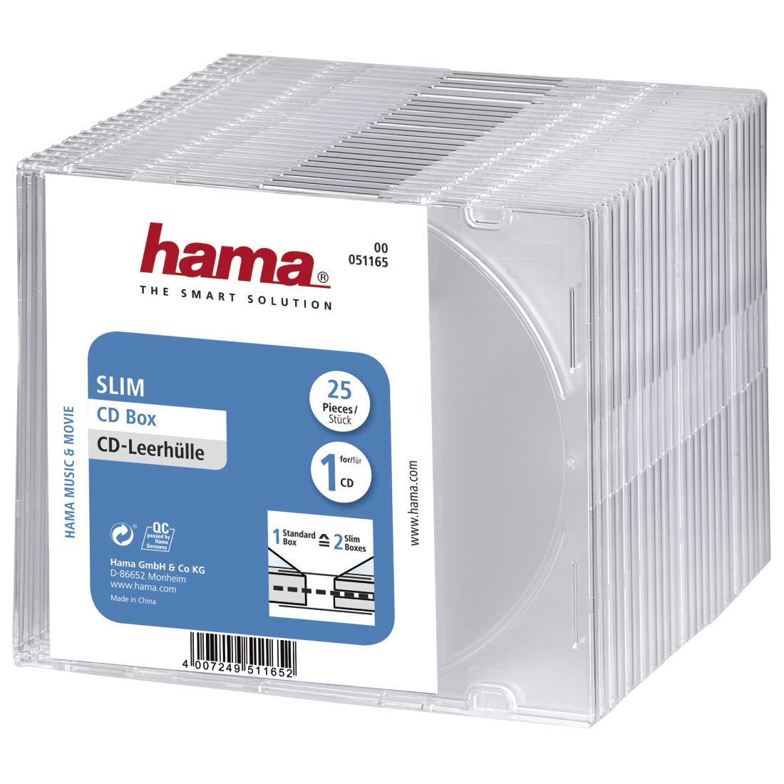 Hama Slim CD Cases - Transparent Media Storage Disc Protection - 25 Pack