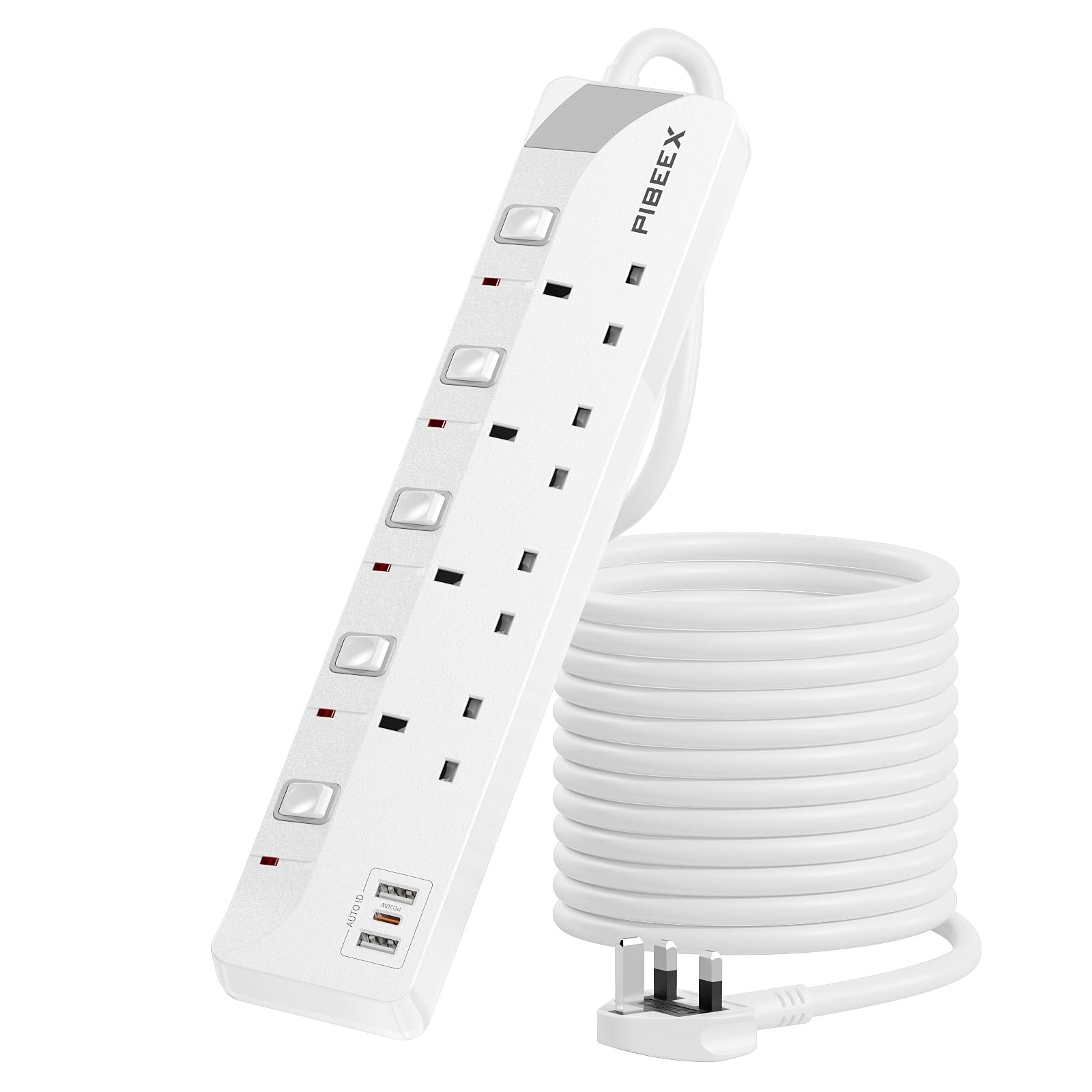 Jolof Store 5M Extension Lead | 4 Way Multi Plug with 20W USB C PD