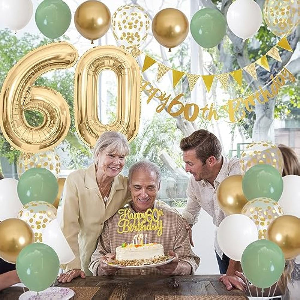 Jobkoo 60. Geburtstag Deko Set – Salbeigrüne Ballons & Banner Party Girlande
