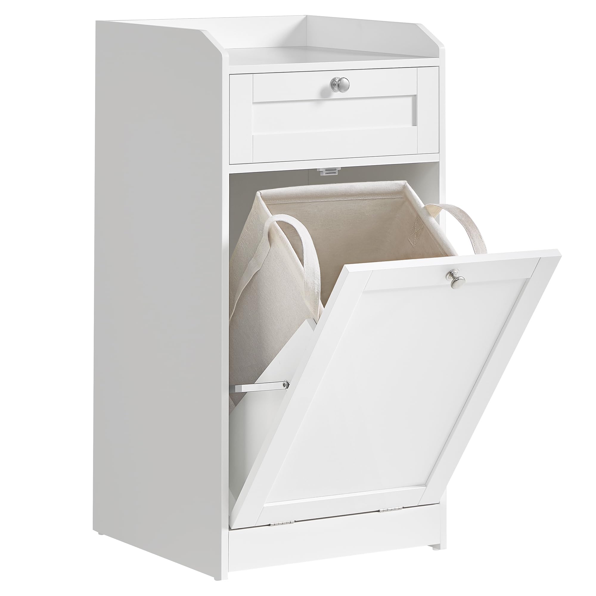 VASAGLE Bathroom Cabinet with Tilt-Out Laundry Hamper - Cloud White
