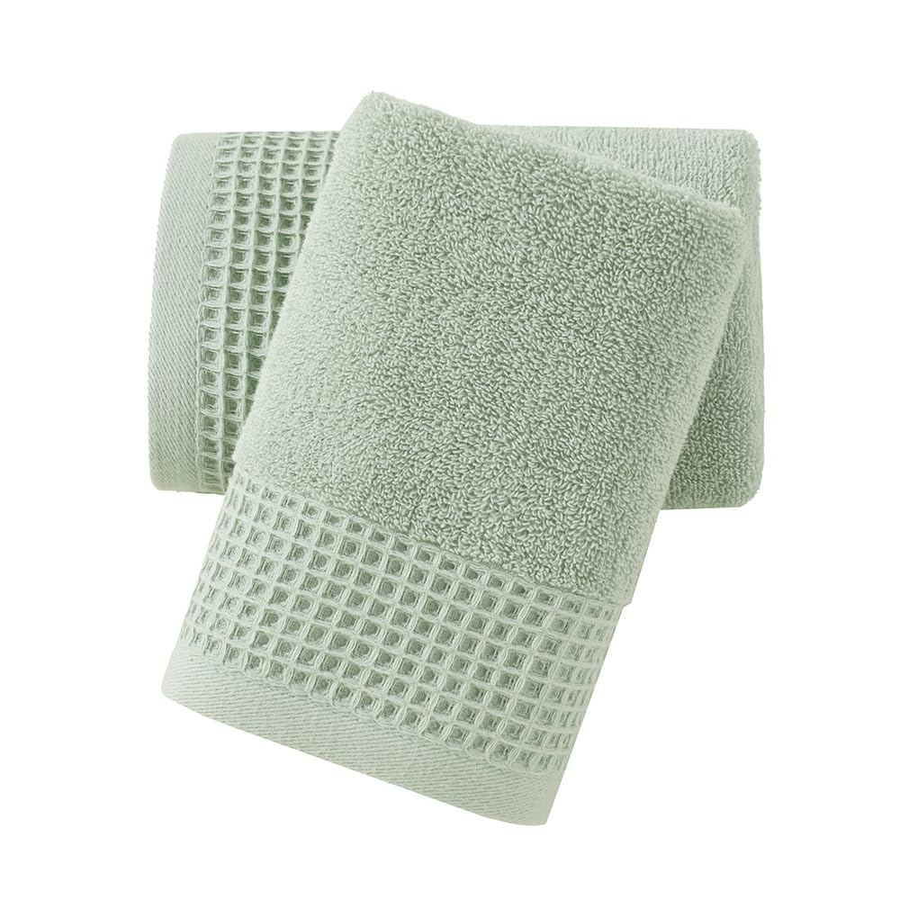 Cotton Hand Towels – 2 PC Waffle Weave Set, Green