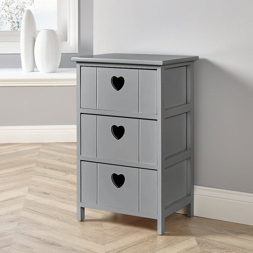 Grey 3-Drawer Wooden Chest of Drawers | Heart Design