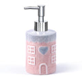 Ceramic Soap Dispenser – Pink House Design with Silver Pump