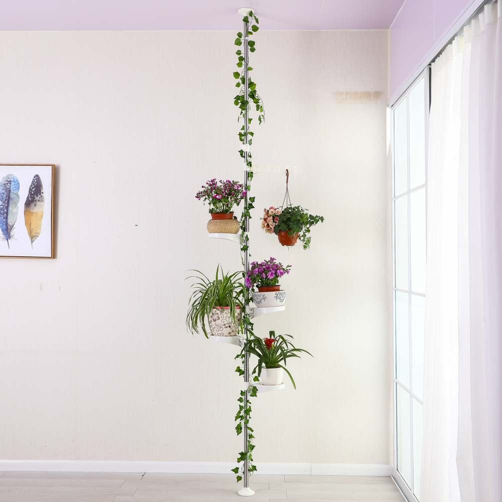 BAOYOUNI 5-Tier Tension Pole Plant Stand | Stainless Steel Flower Rack
