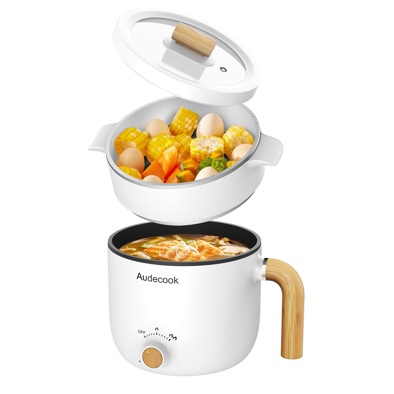 Audecook 1.5L Electric Hot Pot with Steamer | Portable Non-Stick Mini Cooker