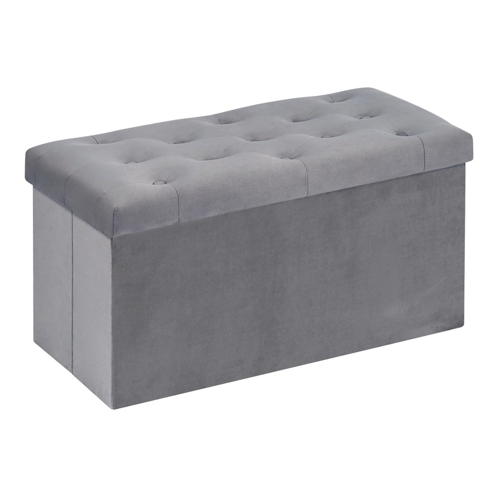 Bonlife Folding Velvet Ottoman Storage Bench | 80cm Footrest Toy Chest