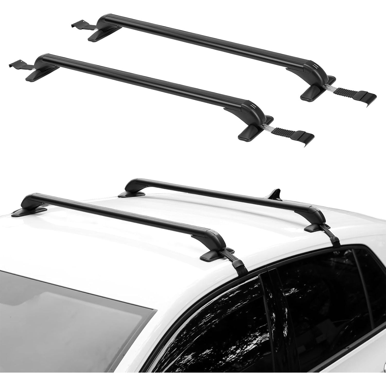 GEARZAAR 105cm Universal Car Roof Bars | Lockable Black Aluminum Racks