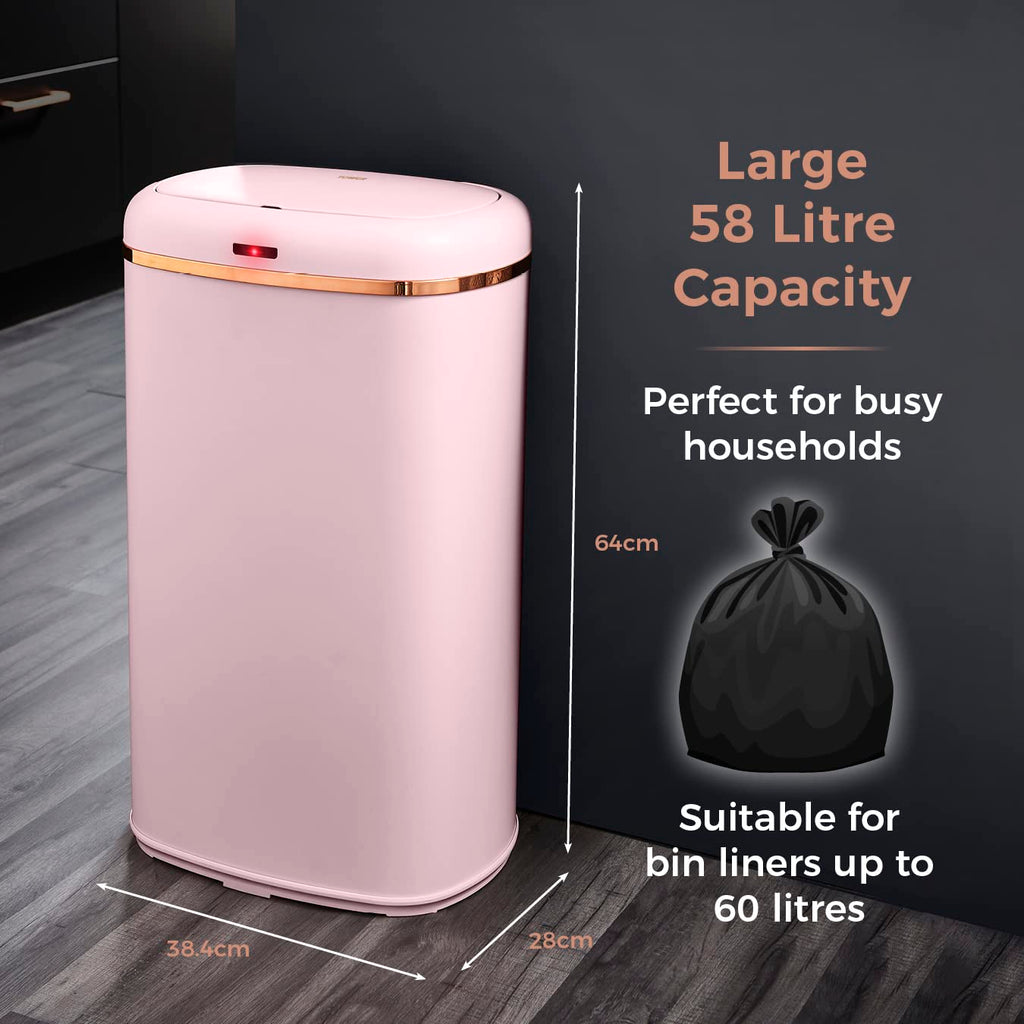Tower Cavaletto Square Sensor Bin – 58L Large Kitchen Waste Bin, Pink