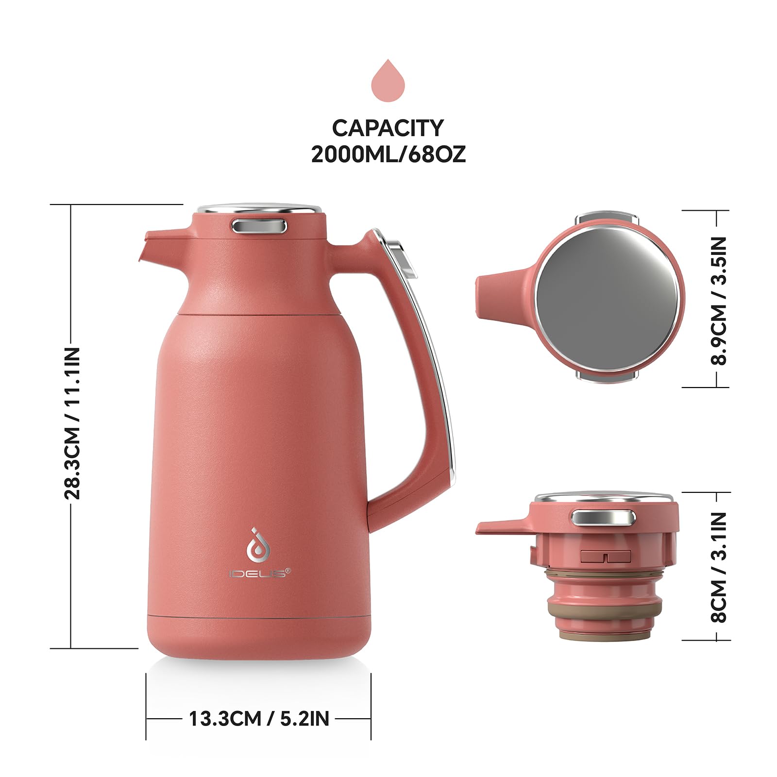 IDEUS 68oz Vacuum Insulated Coffee Carafe – Stainless Steel Thermal Pot