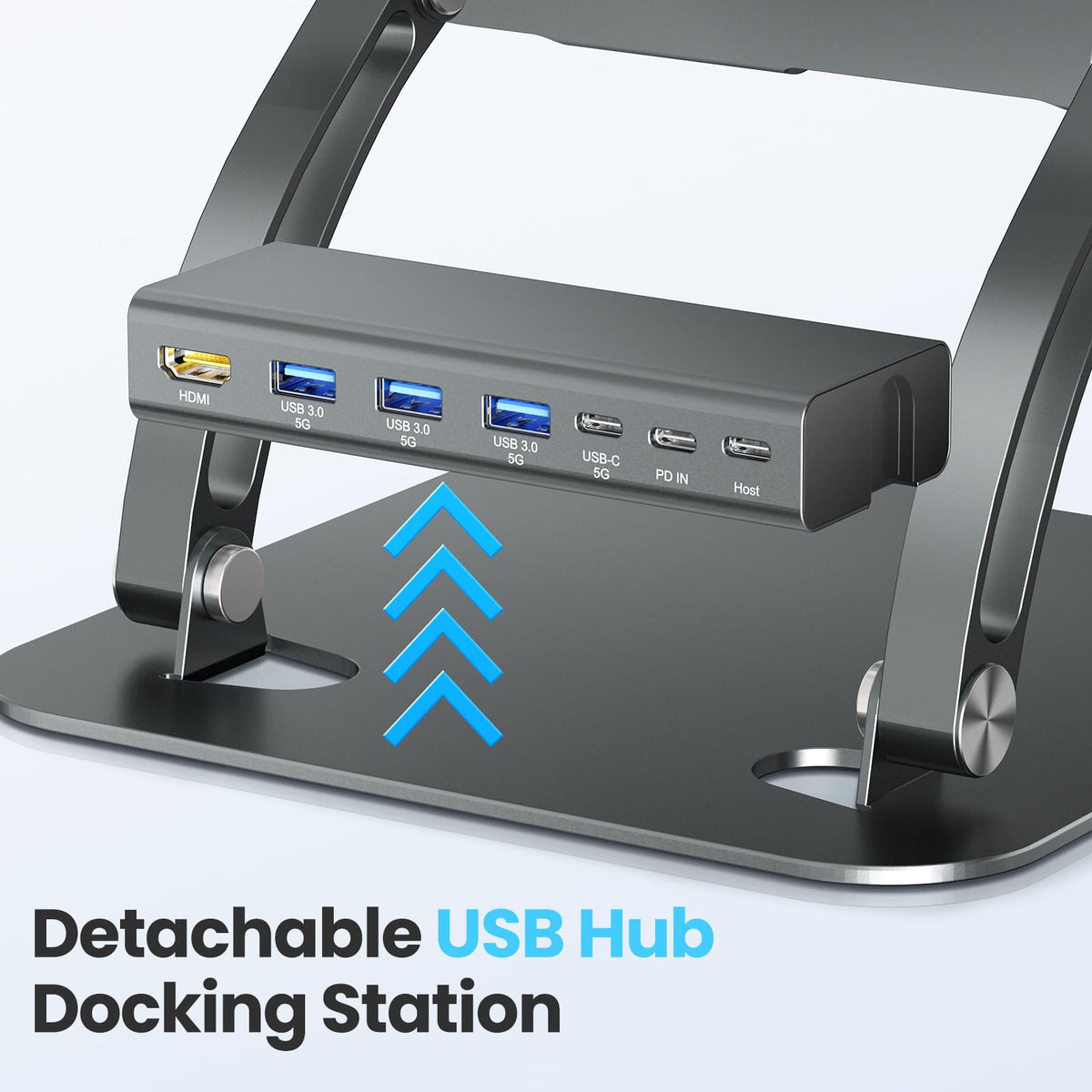 tounee Laptop Stand with Detachable USB-C Hub, 100W PD Charging, 4K@60Hz HDMI, 3 USB Ports