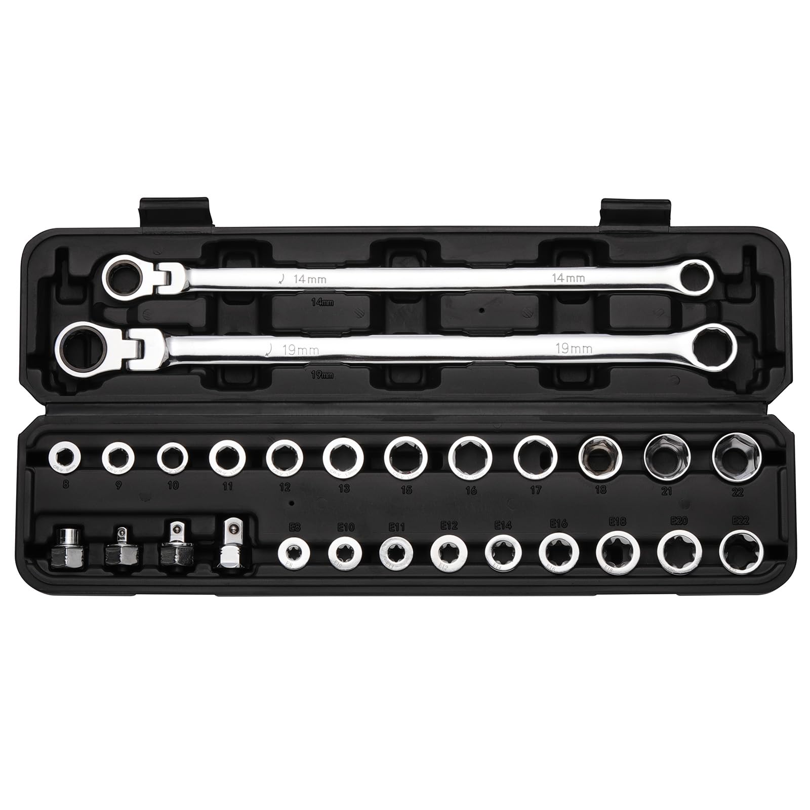 Mayouko 27PCS Extra Long Flex Head Ratcheting Wrench Set, CR-V Steel