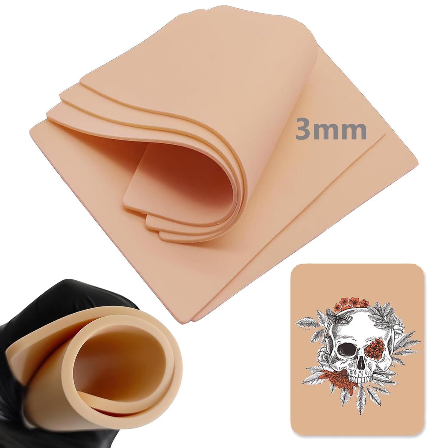Unihuby 3mm Tattoo Practice Skin - 6pcs Double-Sided Synthetic Skin