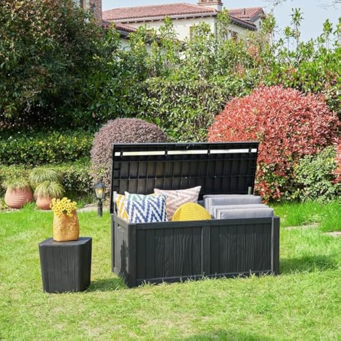 EAZILIFE 430L Garden Storage Box | Heavy Duty Outdoor Bench - Dark Grey