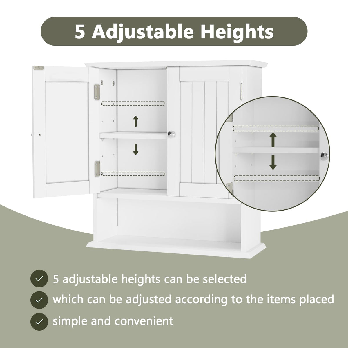 Smuxee White Bathroom Cabinet Wall Mounted, Small Bathroom Medicine Cabinet with 2 Door Adjustable Shelves