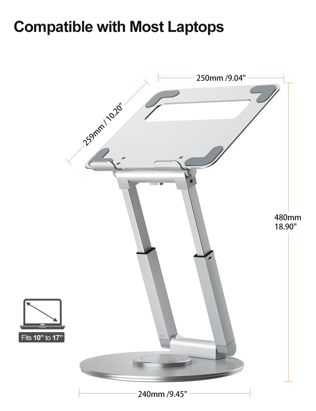 Tounee Telescopic Laptop Stand | 360 Swivel Sit-to-Stand Riser | Black