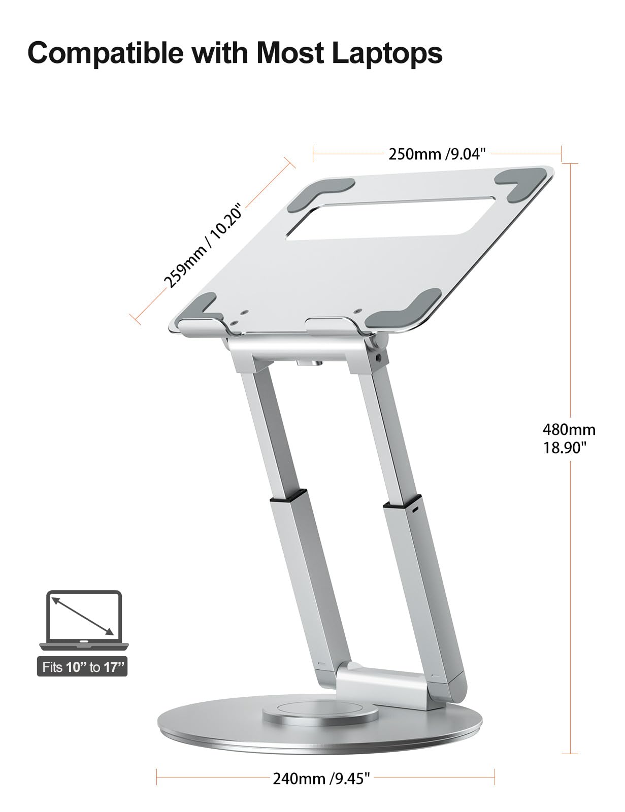 Tounee Telescopic Laptop Stand | 360 Swivel Sit-to-Stand Riser | Black