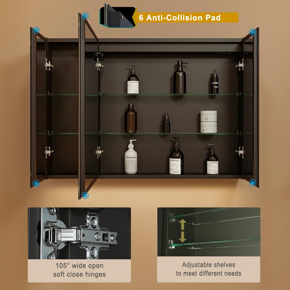 100 x 70 cm Three Doors Aluminum LED Bathroom Medicine Cabinet with Mirror - image 3