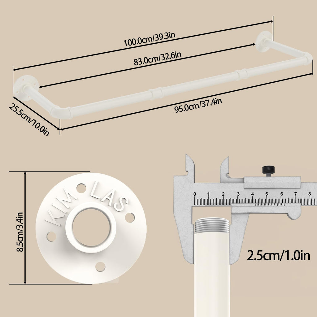 YheenLf 100cm Industrial Pipe Clothes Rail, Hanging Rod, White, 2 Pack - image 4