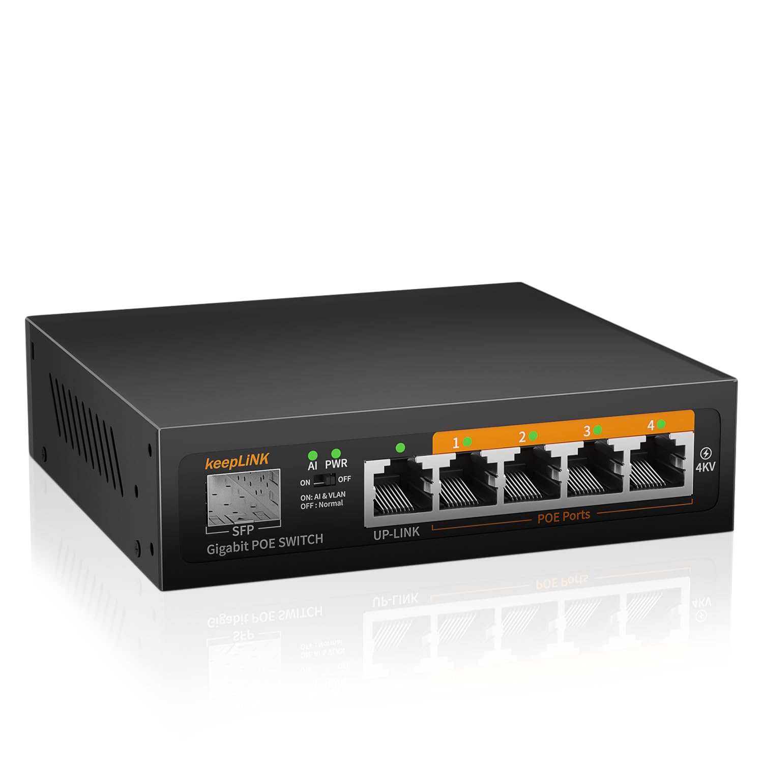 keepLiNK 6 Port Gigabit PoE Switch | 52W 802.3af/at Unmanaged Metal