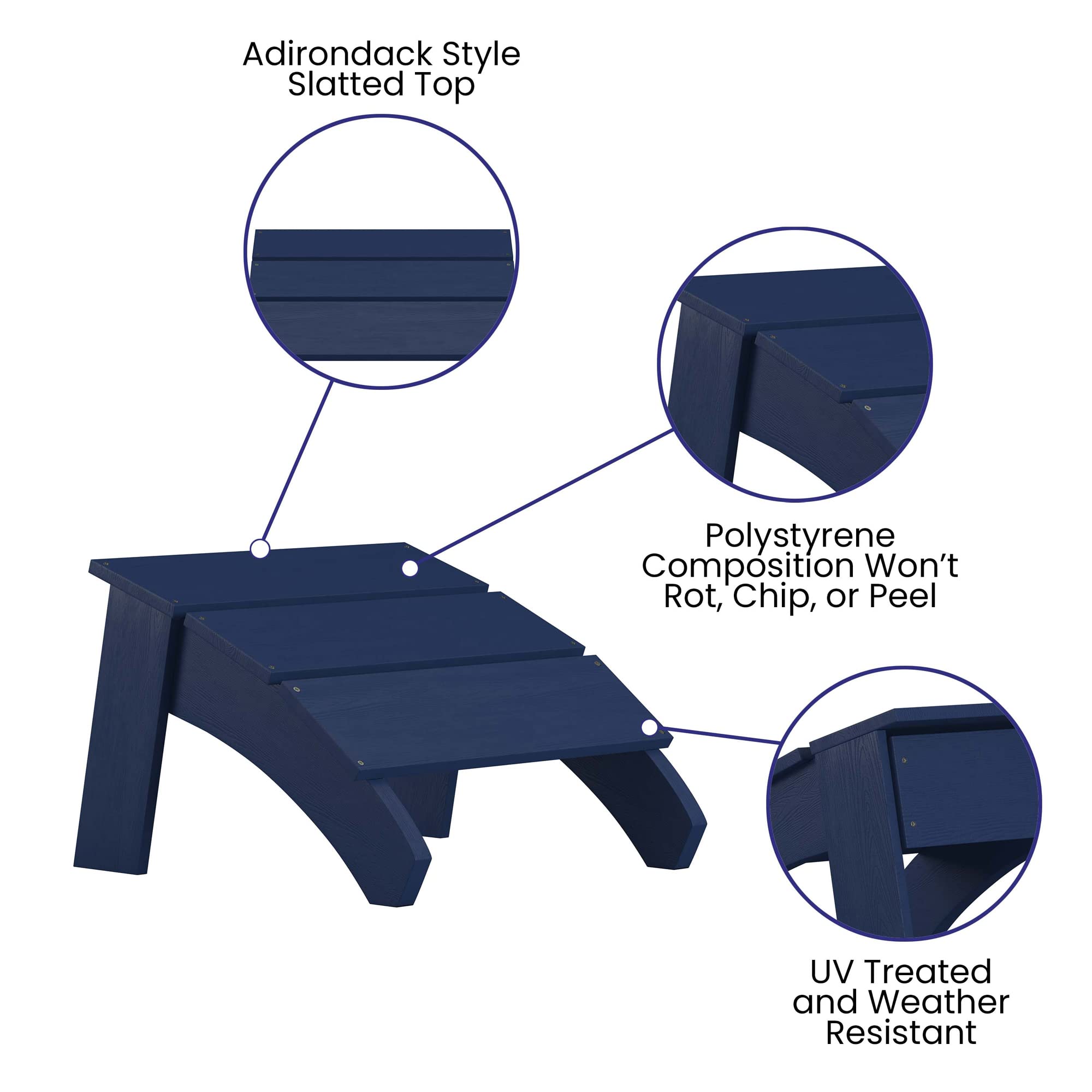 Flash Furniture Sawyer All-Weather Poly Resin Adirondack Ottoman – Navy